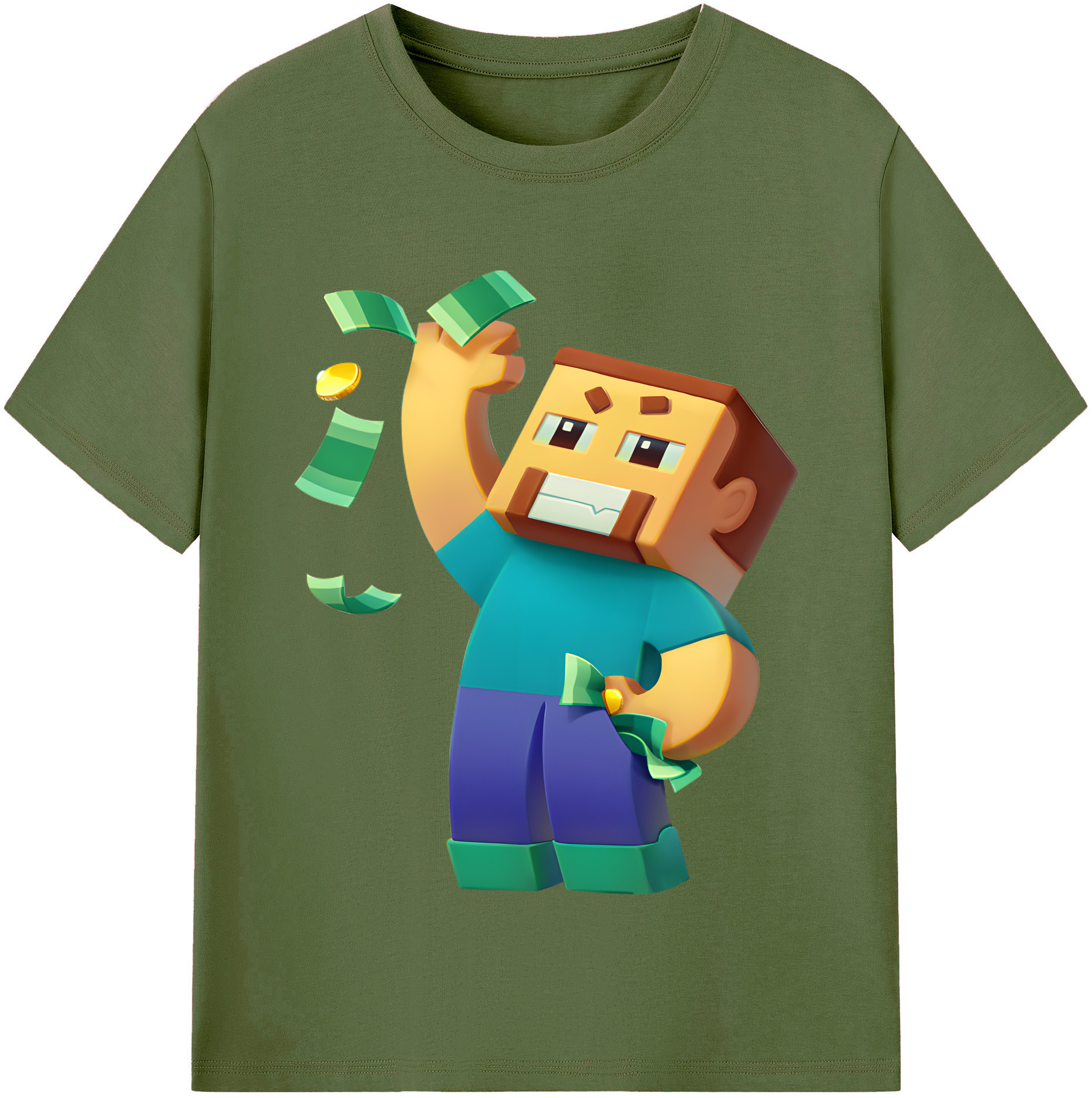 （画像用） マインクラフト ブロックの世界 Minecraft MC Block world 綿100％半袖Tシャツ（フロントプリント）